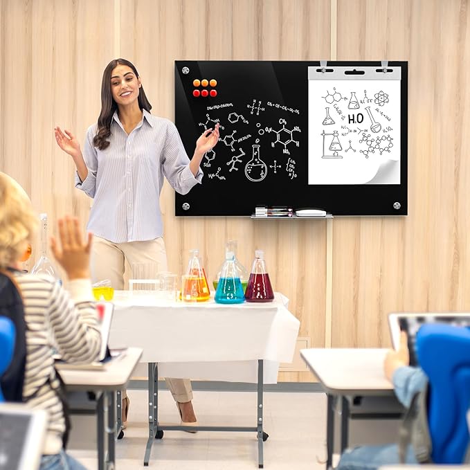 MaxGear Glass Whiteboard Wall Mounted, Frameless Magnetic Dry Erase Board, Tempered Glass, Steel-Backed, Non-Porous Smooth Surface, Floating Design, Accessories Included, for Office Home Classroom