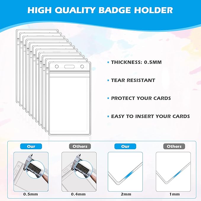 100Pcs ID Badge Holder Vertical Name Tag Holder Clear Plastic Name Badge ID Card Holders with Waterproof Resealable Zip for Office, School, Conference