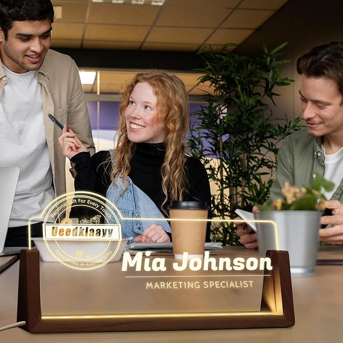 Desk Name Plate Personalized, Office Name Plate for Desk, Desk Decorations for Women Men Office - Light Up Name plate, Employee Appreciation Gifts for Coworkers