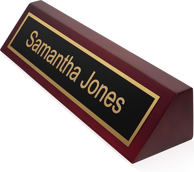 Providence Engraving Personalized Wood Desk Name Plate for Office with Custom Laser Engraved Piano Finish Desk Wedge in Rosewood, 2x8