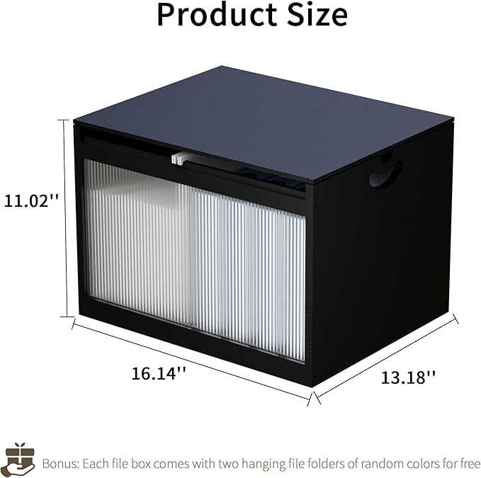 Black Bamboo & Acrylic File Box with Removable Lid, Letter/Legal Size, Hanging Folders, Dustproof, Home Office Storage
