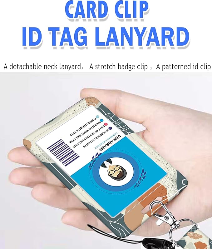 BLOCIT ID Badge Holder with Lanyard - Fashionable ID Card Holders with Retractable Lanyards - Soft Fiber Metal Clip Sturdy Buckle for Key Wallet - Work Nurse Teacher (Desert Leaf)