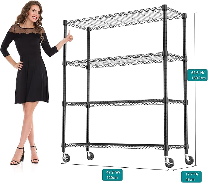 4 Tiers Shelf 1400 lbs Steel Storage Shelving Utility Shelving Unit Steel Organizer Wire Rack for Home,Kitchen,Office,Garage Black 17.7" D x 47.2" W x 62.7" H