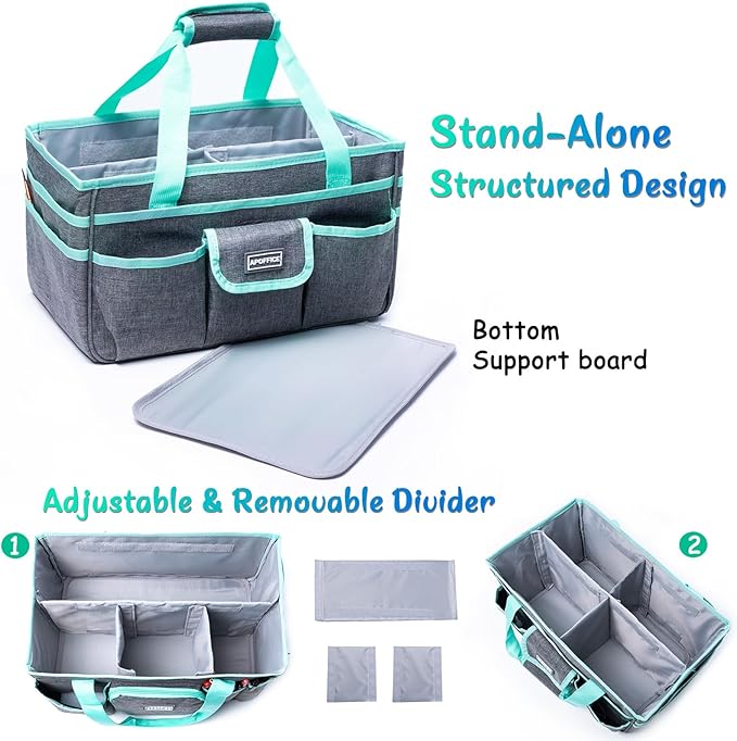 Art Supply Organizer Tote Bag – Craft Caddy with Handle, Utility Storage Tote with Multiple Pockets & Adjustable Divider for Stationary, Sewing, Scrapbooking, School, Office, Medical Supplies