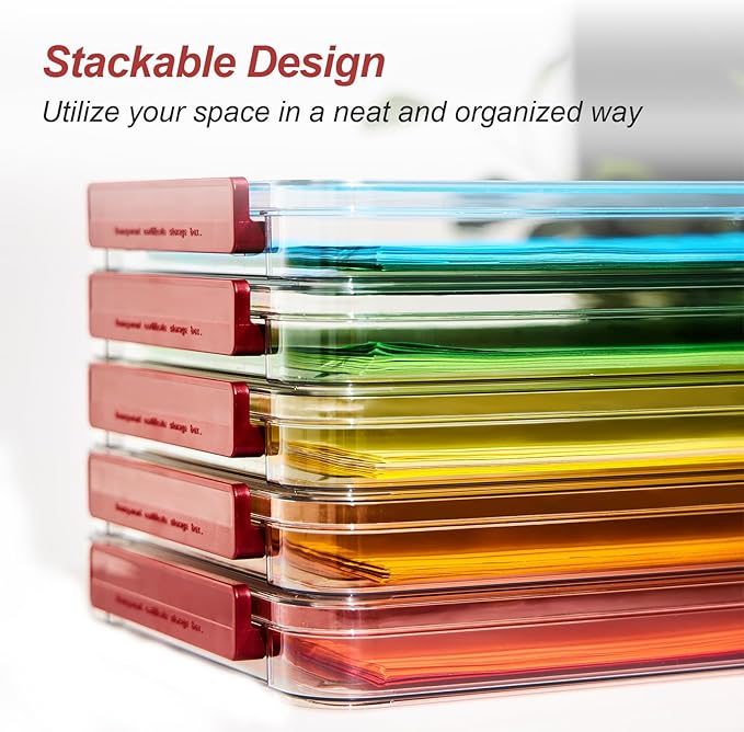 A4 Storage File Box 9 X 13 Clear Stackable Slim Plastic Portable Project Case For Letter Paper Photo Documents Scrapbook, 3 Count