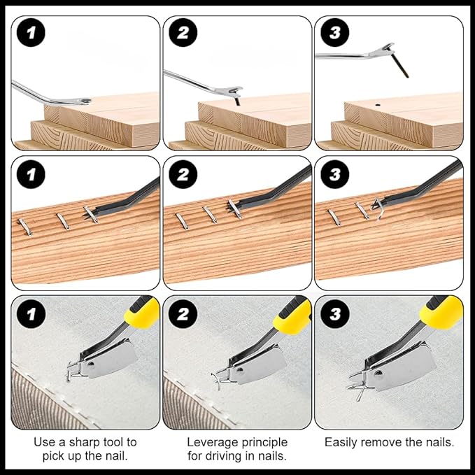3PCS Heavy Duty Construction Staple Remover with Tack Puller Tool, Nail Puller, Carpet Remover, Removing All Kinds of Staples for Furniture, Floor, Wooden Case, Carton, Photo Frame(COLOR:Black+Yellow)