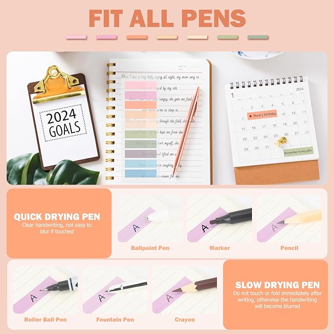 BukSuk 800Pcs Books Tabs for Annotating, Tabs for Notebooks, Sticky Tabs, Morandi Page Markers, Multi-Colored Writeable and Repositionable Book Flags Strip (800Pcs)