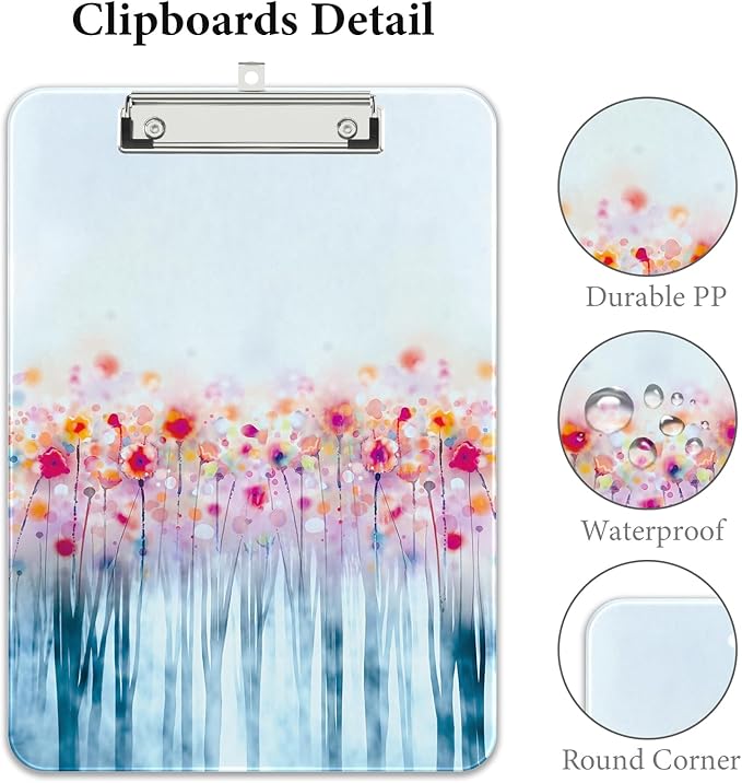 Rimilak Plastic Clipboards with Metal Clip, A4 Letter Size 9 x 12.5 in, Office Decorative for Students Women Men and Kids, Cute Custom Pattern, Watercolor Forest