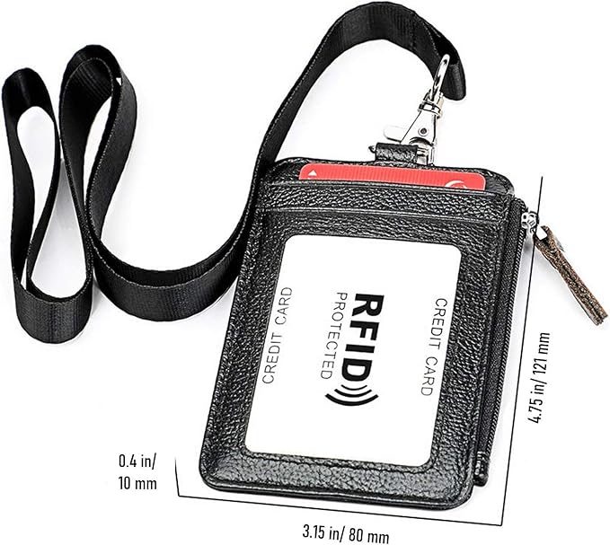 Aslana Genuine Leather ID Badge Card Holder with Lanyard, Mini Wallets, RFID Blocking Protection (A3- Tan)