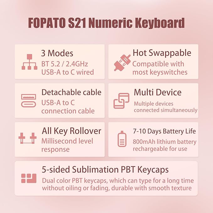NumberPad,21Keys HotSwappable Numpad,Bluetooth5.0/2.4G/Type-C Wireless Numeric Keypad,Rechargeable Number keypad,RGB Gasket Structure Mechanical Keyboard with PBT Keycap for PC Laptop Notebook