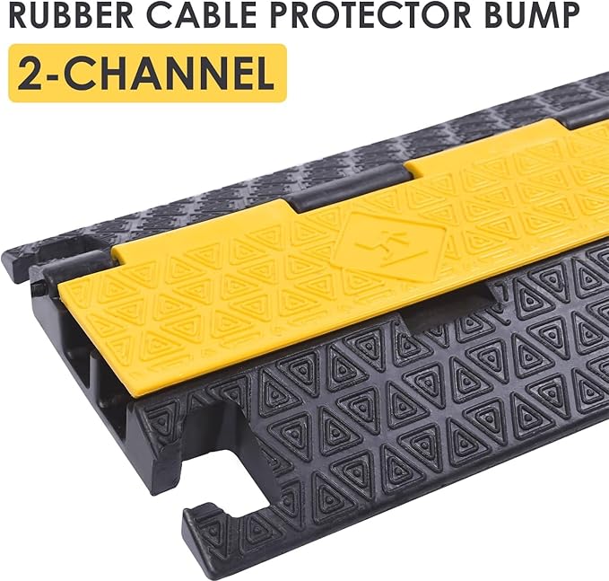 Heavy-Duty Rubber Cable Protector Ramp (4-Pack) - 2-Channel Floor Cord Cover for Driveway, Warehouse, Events - 22,000 lbs Load Capacity - Indoor & Outdoor Use - Cable Speed Bump for Hoses, Cables