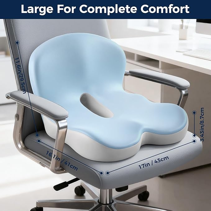 Seat Cushion, Office Chair Cushions for Tailbone Relief, Seat Cushions for Office Chair with L-Shaped Ergonomic Design, Memory Foam Chair Cushion for Long Sitting Office Worker(Blue Grey)