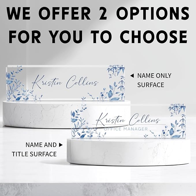 Custom Name Plate for Desk, Personalized Desk Name Plate on Clear Acrylic Glass, Appreciation Gifts for Teacher Employee Boss Coworkers Nurse, Office Desk Accessories for Women Men (Sky Blue)