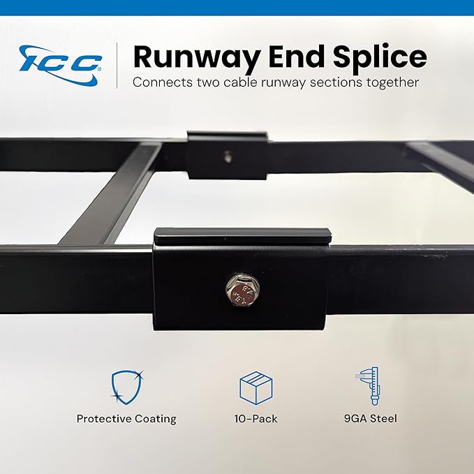 ICC Ladder Rack End Splice Kit – 10-Pack | Steel, Black Powder Coat, Joins Runway Sections