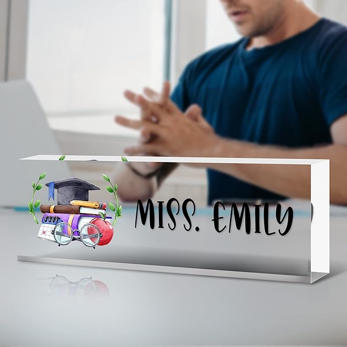 Personalized Office Name Plate for Desk, Custom Employee Appreciation Gifts, Acrylic Desk Name Plate Funny, Desk Decorations Gift, Acrylic Desk Ornaments (Style-Black M)…