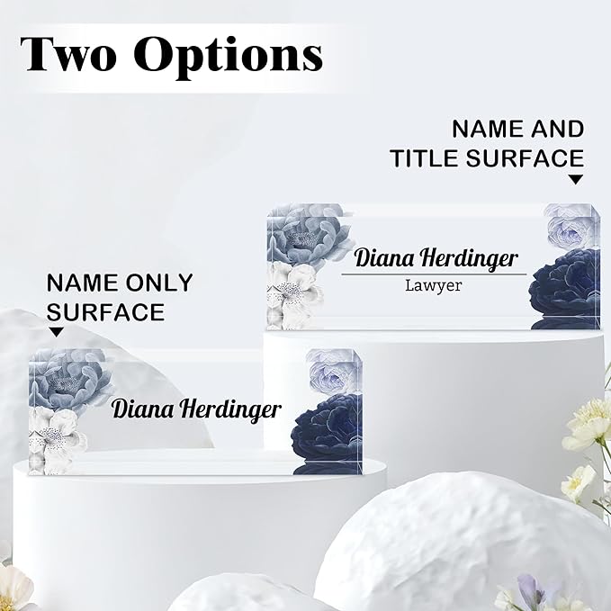 Ship Next Day-Custom Name Plate for Desk, Desk Name Plate Personalized, Acrylic Office Desk Accessories, Appreciation Gifts for Coworkers Employee Teachers Boss Women Men (Vintage Flowers)