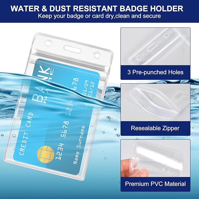 ID Card Holder with Lanyard 30Pcs Clear Vertical Name Tags ID Badge Holders and 30Pcs Flat Neck Lanyards for Cruise Ship Cards Work IDs Office School