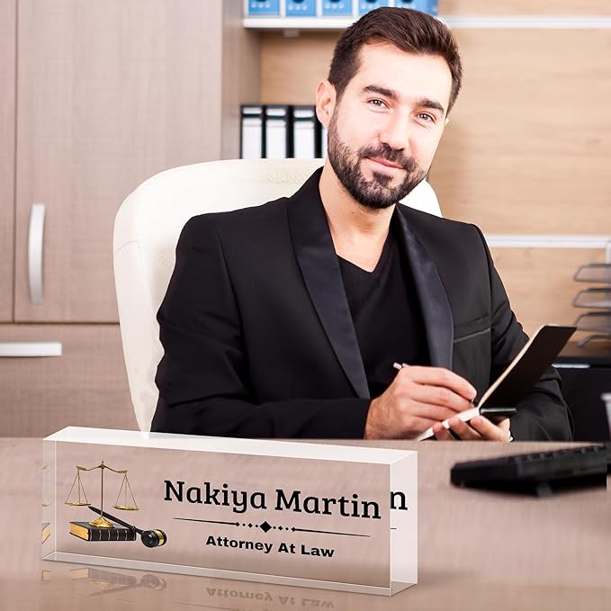 Ship Next Day-Custom Name Plate for Desk, Desk Name Plate Personalized, Acrylic Office Desk Accessories, Appreciation Gifts for Coworkers Employee Teachers Boss Women Men (Lawyer)