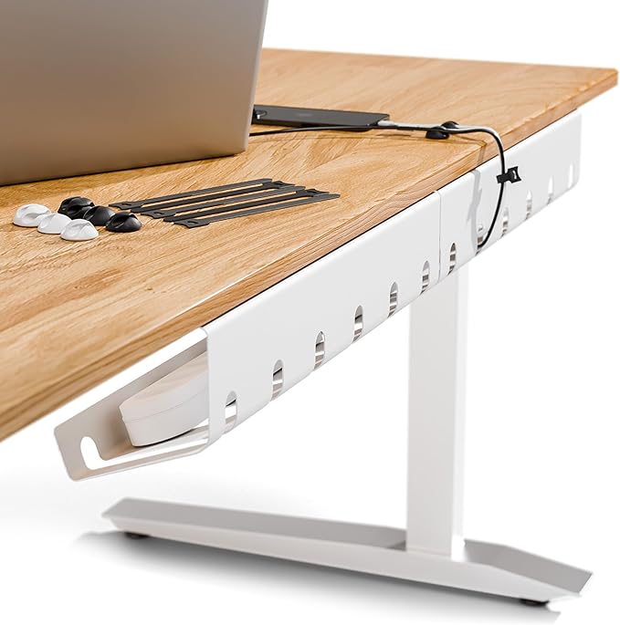 PAMO Cable Management Under Desk for Easy mounting Under-Table I Set of 3 - with 10X Cable Ties I Desk Organizer for Office/Home Office Table Thoughtful Cable Tray Holder