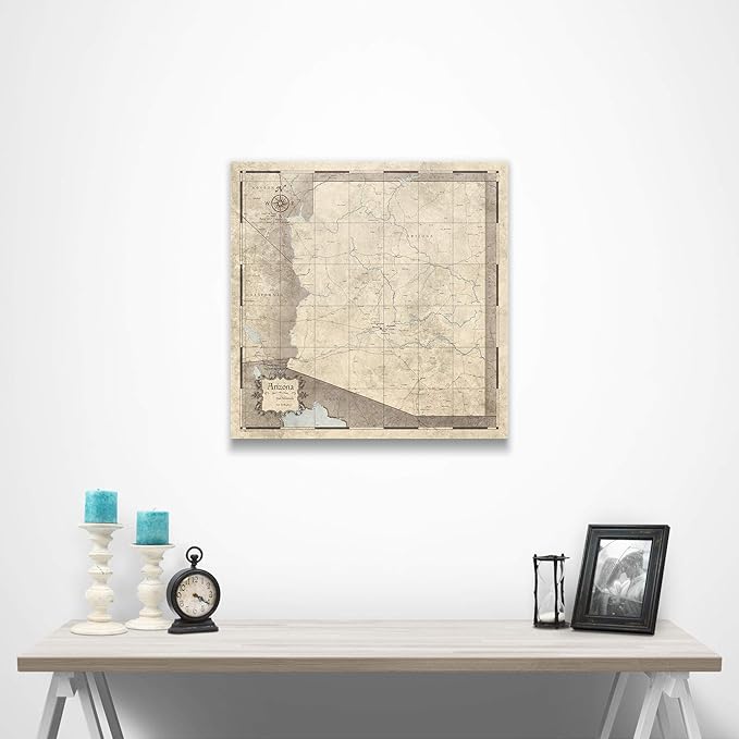 Push Pin Arizona Map Board - With Push Pins to Mark Arizona Travel - Handmade in Ohio, USA - Design: Rustic Vintage
