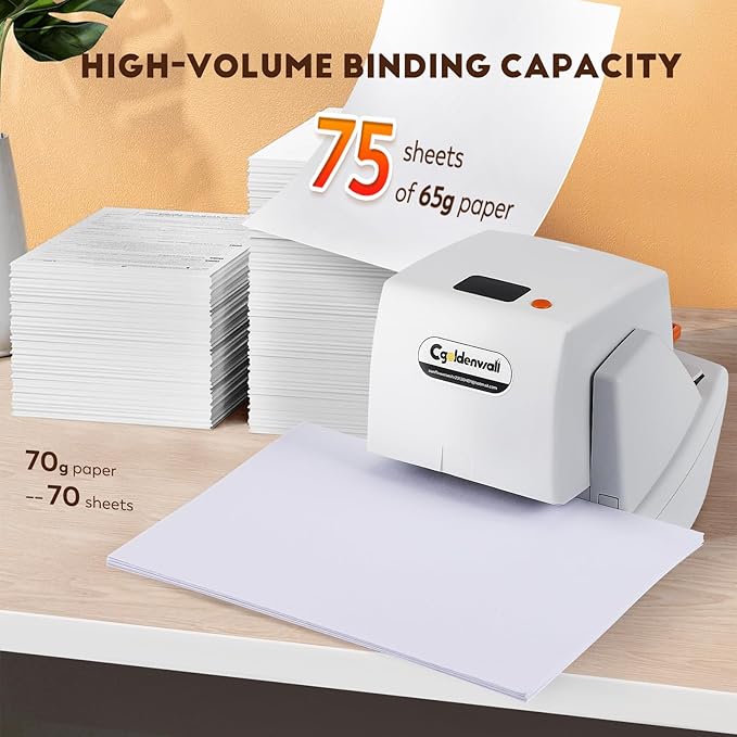 CGOLDENWALL Automatic Heavy Duty Electric Stapler, 70-75 Sheets Capacity, with 6000 Staples, Flat Clinch Jam Free, Speed & Margin Adjustable, 5000 Staples Large Cartridge