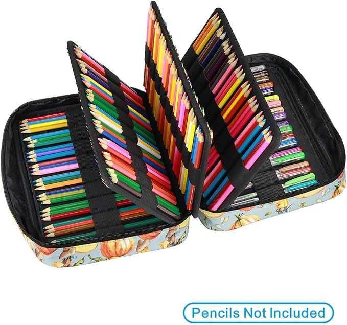 YOUSHARES Colored Pencil Case 220 Slots Pen Case Organizer With Handy Wrap & Zipper, Multilayer Holder for Prismacolor Colored Pencils & Gel Pen (Pumpkin)