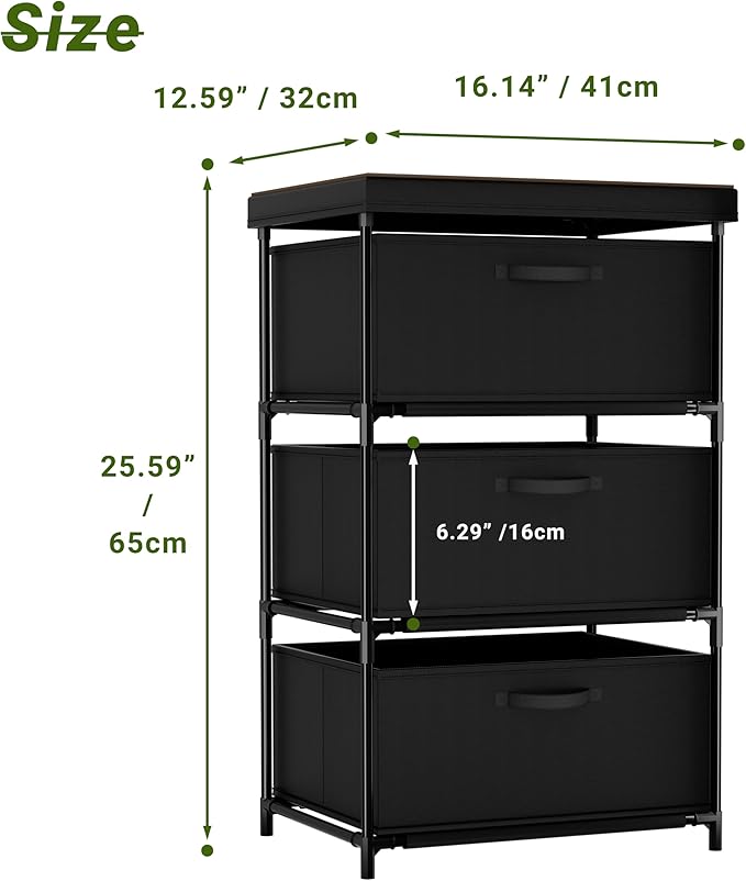 Dresser with 3 Fabric Drawer Stand Desktop Sturdy Metal Plastic Support Tube Cube Storage Cabinet for Bedroom Organization Dorm Front Hall Entryway