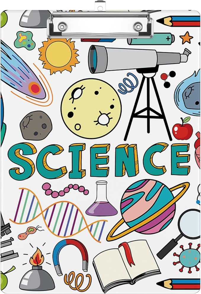 Science Teacher Clipboard Decorative Clip Board with Metal Clip A4 Standard Size 12.5" X 8.7" for Teacher Students Nurses Office