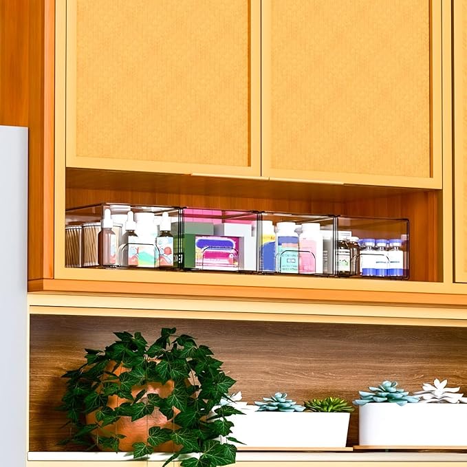 4.4" Tall Small Clear Acrylic Stackable Storage Drawers for Vanity,Under Sink,Bathroom Closet,Medicine Cabinet Organization and Plastic Storage Bins for Organizing Makeup,Baby Bottles,Pacifier,6 PCS