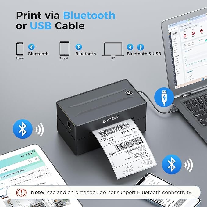 Bluetooth Thermal Shipping Label Printer, Wireless 4x6 Shipping Label Printer for Small Business, Support iOS, Android, Windows and Mac, Compatible with Amazon, Ebay, Shopify, Etsy, USPS.