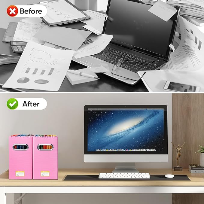 BALEINE File Organizer Box, Cardboard File Folder Organizer with Handle for Letter Size, Portable Collapsible Hanging Filing Box for Home Office Document Storage (2 Pack, Pink)