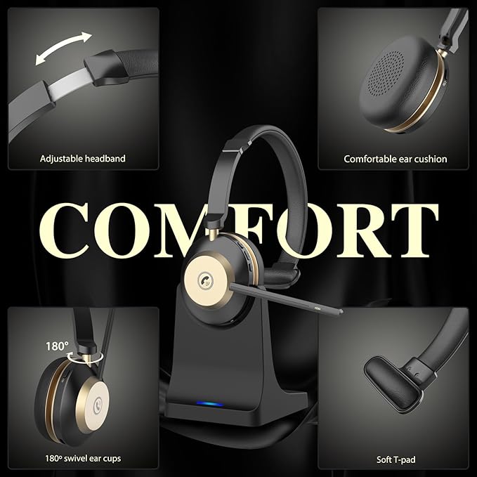Earbay Wireless Headset with Mic for Work, Bluetooth Headphones with Microphone Noise Canceling, V5.3 Blueooth Headset with USB Dongle & Charging Base for PC/Laptop/Phones/Call Center