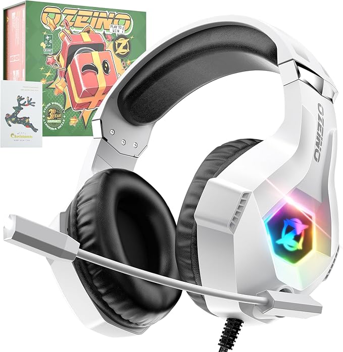 Ozeino Gaming Headset for PC, Ps4, Ps5, Xbox with Christmas Boxes, 7.1 Surround Sound Gaming Headphones with LED Light Over Ear Headphones for Switch, Xbox Series X/S, Laptop