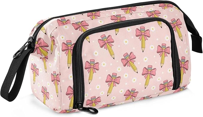 Ribbon Bow Pen Pencil Case Pouch Big Capacity Pencil Bag Box Organizer Pen Case Pencil Pouch Aesthetic with Handle for Teen Girls Boy College Women School