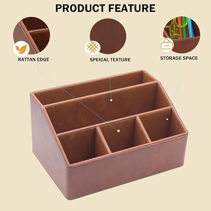 Desk Organizer, Mail Organizer Countertop, Bills Organizer, Mail Sorters, Magazine Holder, Desk Organizer and Accessories for Office Supplies, Brown Leather