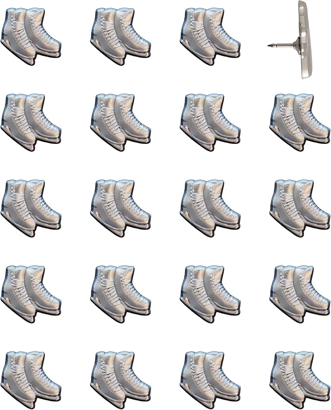 Ice Skates Push Pins - Silver Ice Skates Map Pins for Cork Boards, Maps, or Lapel Use - Designed in USA - Set of 20