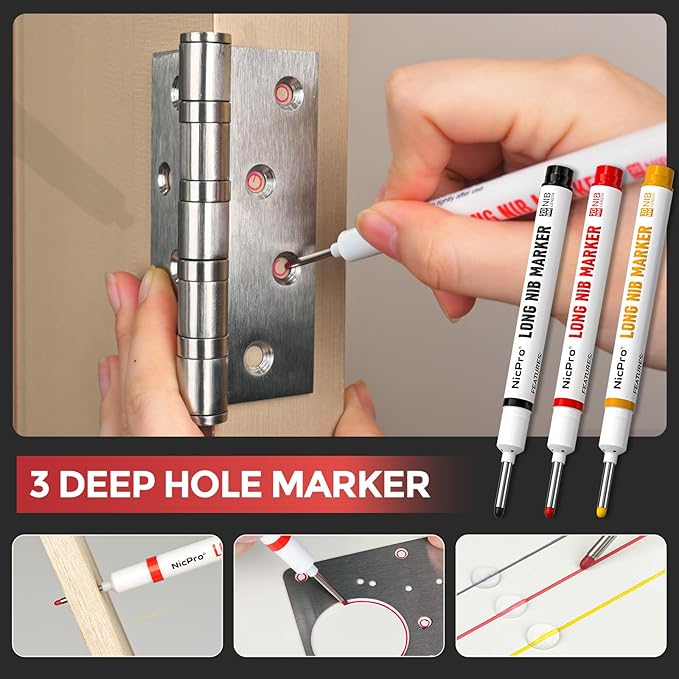 Nicpro 24PCS CP3000 Mechanical Carpenter Pencil Set with Sharpener & Sheath, Lead Refills, Long Nib Marker, Center Punch, Carbide Scribe Tools, Heavy Duty Construction Pencil for Architect Woodworking
