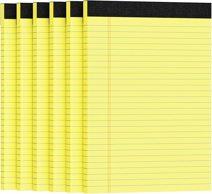Ciphyfee 6pcs Legal Pads 8.5 x 11, Notepads 8.5 x 11.75 College Ruled Notebook, Writing Pads of Paper, Yellow Note Pads, Memo Pad Papers Perforate Legal Notepads Narrow Ruled Line,30 Sheets/Pack