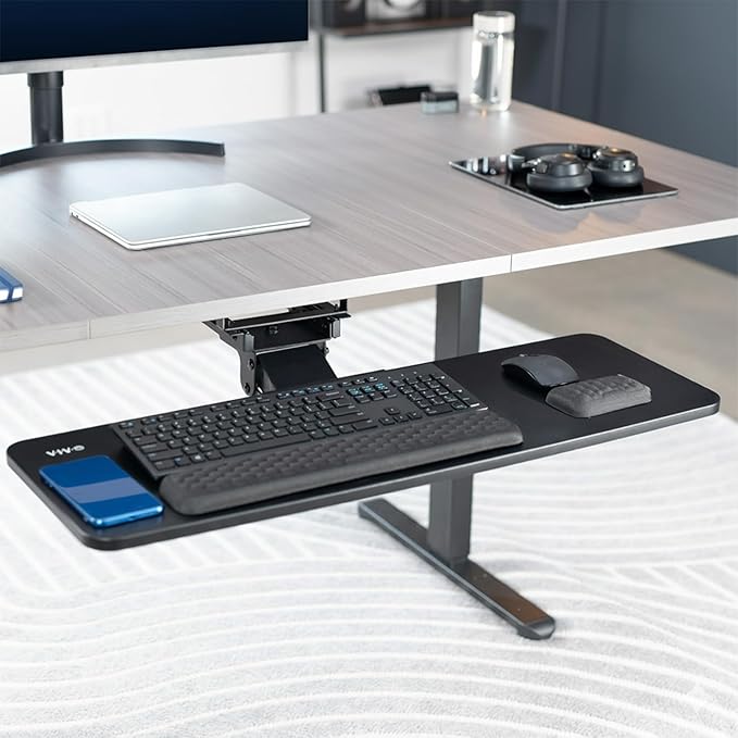 VIVO Premium Adjustable 34 x 11 inch Computer Keyboard and Mouse Platform Tray, Ergonomic Under Table Desk Mount Drawer with Padding, Black, MOUNT-KB34P-B