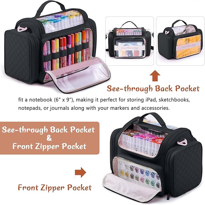 Marker Organizer Case Bag for 200-300 Markers – Large Art Supply Storage Bag with Detachable Dividers, Travel Marker Holder for Alcohol Markers, Brush Pens, Colored Pencils & Craft Supplies