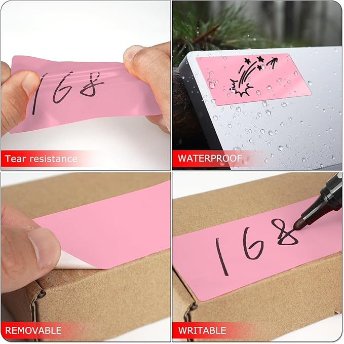 Meitaat Pink Rectangle Stickers 4 x 2 Inch Color Coding Labels Vinyl Roll Self-Adhesive Waterproof Removable 500 PCS