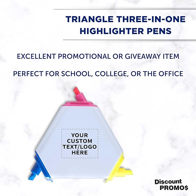 DISCOUNT PROMOS Custom Highlighters Set of 10/50/100, Personalized Bulk Pack Durable Chisel Tip Textbook Highlighters Handy and Easy to Store - Triangle
