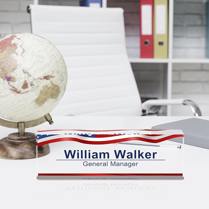 Personalized American Flag Name Plate for Office Desk - Gifts for Boss, Men, Employee Appreciation, Office Decor (US Flag 2)
