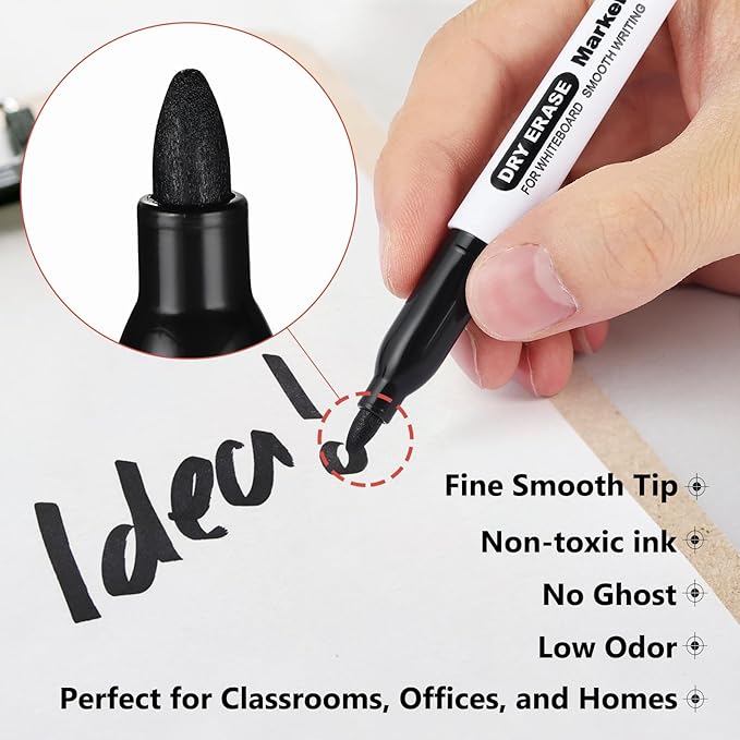 SFAIH Fine Tip Dry Erase Markers - 144 Pack Black Whiteboard Markers for Large Facilities, Low-Odor White Board Markers Bulk Institutional Pack, Non-Toxic Easy Clean