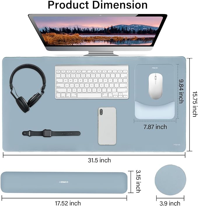 MOSISO Keyboard Mouse Pad Set, Large Gaming Mouse Pad&Rectangular Keyboard Wrist Rest&Mousepad with Wrist Rest&Coaster, Ergonomic Non-Slip&Easy Typing Pad with Curved Silicone Lining, Aquamarine
