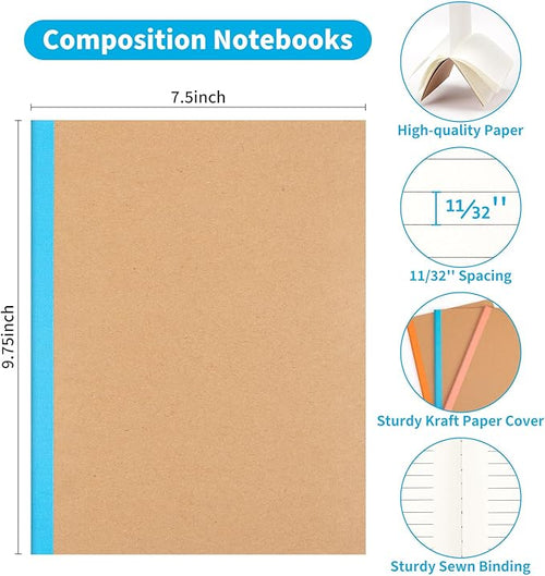 24 Pack Lined Notebook Journals Bulk, 7-1/2" x 9-3/4", Wide Ruled Paper, 30 Sheets/60 Pages, Kraft Cover with Rainbow Spines, 12 Colors Lined Composition Notebook Journal for Work Study Note Taking
