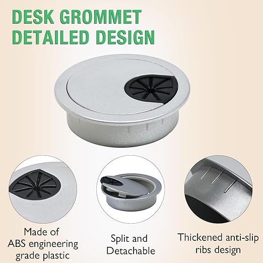 5 Pcs Desk Grommet 2-3/8" / 60 mm, Desk Cord Hole Cover, Cable Grommet ABS Plastic, Desk Hole Grommet for Home & Office Pc, Detachable Cable Cord Organizer-Silver Sand