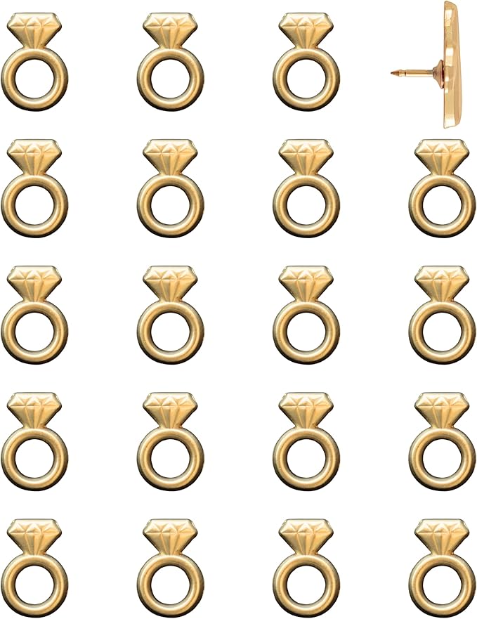 Engagement Ring Push Pins - Gold Diamond Ring Map Pins for Cork Boards, Maps, or Lapel Use - Designed in USA - Set of 20