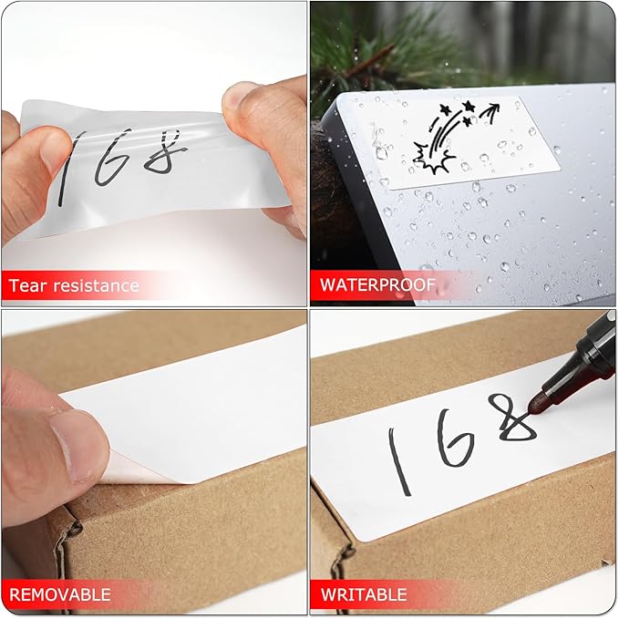 Meitaat White Rectangle Stickers 4 x 2 Inch Color Coding Labels Vinyl Roll Self-Adhesive Waterproof Removable 500 PCS