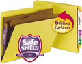 Smead 100% Recycled End Tab Pressboard Classification File Folder with SafeSHIELD Fasteners, 2 Dividers, 2" Expansion, Letter Size, Yellow, 10 per Box (26789)